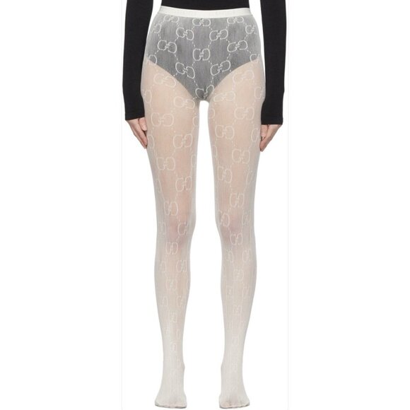 NEW GUCCI Tights GG LOGO SUPREME OFF WHITE SZ M 100% Authentic Interlocking - Picture 1 of 8